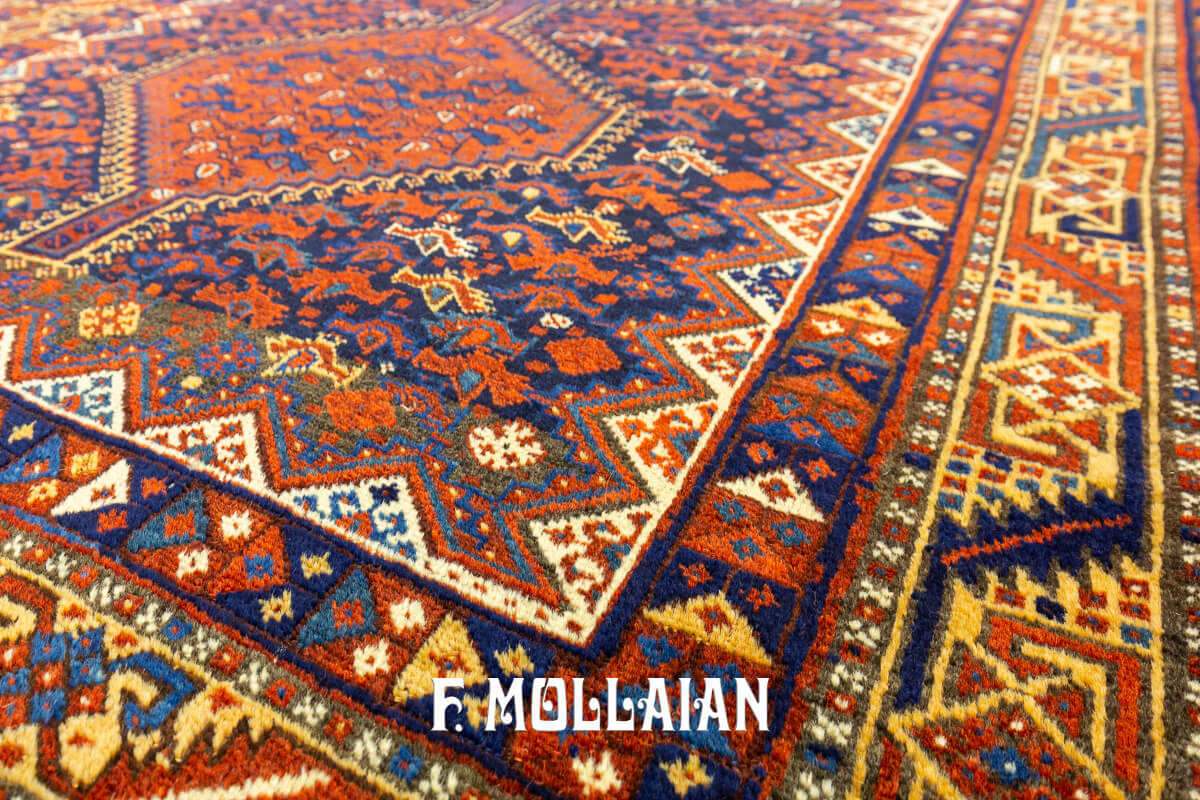 Antique Khamse Rug Chicken Design Deep Blue Field n°:980280